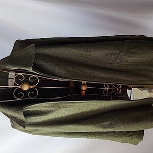 Classic Herringbone Silk Blend Zippered Jacket Moss Green Size 14